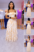 Off-Shoulder Layered Ruffle Maxi Dress